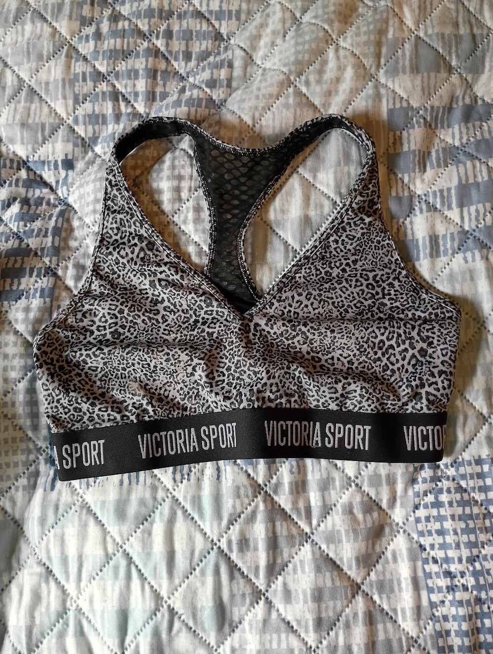 Victoria's Secret Sport Leopard Print Racerback Sports Bra - Black and Gray